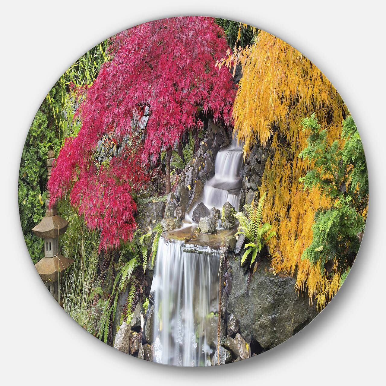 Designart - Japanese Maple Trees&#x27; Disc Floral Photography Circle Metal Wall Art